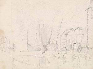 Luonnos rantapurjeveneistä ja paalumökeistä, Hastings tekijältä Capt. Thomas Hastings