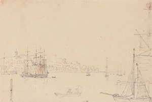 Luonnos laivoista lähellä West Cowesia, Isle of Wight tekijältä Capt. Thomas Hastings