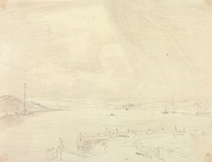 Luonnos merenrantamaisemasta, jossa on laituri etualalla, Isle of Wight tekijältä Capt. Thomas Hastings