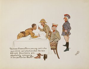 Puolustuskomentajat todistamassa, että kaksi 6,3 tuuman Howlitzeria ovat ehdottoman välttämättömiä hänen erityisosastossaan, The Leaguer of Ladysmith, 1900
