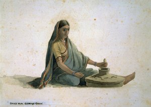 Sycen vaimo, jauhaa viljaa, Intia