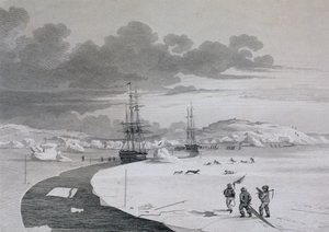 Leikkaus Winter Islandiin, lokakuu 1821, Journal of a Second Voyage for the Discovery of Luoteisväylä Atlantilta Tyynellemerelle, esittämänä vuosina 1821-22-23, William Edwar
