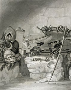Eskimo-lumimajan sisustus, Winter Island 1822, kaiverrus Edward Francis Findenin (1791-1857) pubissa. Kirjailija: John Murray, 1824