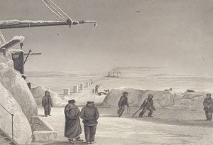 H.M. Ships Fury und Hecla Igloolikissa, 1822-23, julkaisusta "Journal of a Second Voyage for the Discovery of Luoteisväylä Atlantilta Tyynellemerelle" esitettiin vuosina 1821-22-23