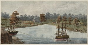 Sydney Cove, 1788 (käsinvärinen kuparikaiverrus)