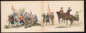 Leidenin opiskelijoiden naamiaiset, 1850 (taulu 12) Frederik Hendrikin intogt Hertogenboschissa vuonna 1629: H.H. Vuoden 1850 Leydsche Hoogeschool den XI Junij -koulun opiskelijat (sarjan nimi esineessä) tekijältä Carel Christiaan Antony Last