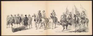 Leidenin opiskelijoiden naamiaiset, 1850 (levy 9) Frederik Hendrikin intogt Hertogenboschissa vuonna 1629: H.H. Vuoden 1850 Leydsche Hoogeschool den XI Junij -koulun opiskelijat (sarjan nimi esineessä)
