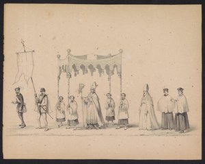 Utrechtin opiskelijoiden naamiaiset, 1846 (levy 10) Kuvaus pukeutuneesta kulkueesta, joka kuvaa Espanjan prinssin Philip II:n kulkuetta Utrechtissa 3. lokakuuta 1549, piti 17. kesäkuuta 1846, H.H. Utrechtschen opiskelijat tekijältä Carel Christiaan Antony Last