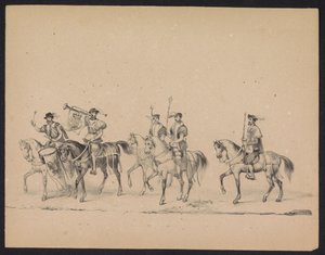 Utrechtin opiskelijoiden naamiaiset, 1846 (levy 13) Kuvaus pukeutuneesta kulkueesta, joka kuvaa Espanjan prinssin Philip II:n kulkuetta Utrechtissa 3. lokakuuta 1549, piti 17. kesäkuuta 1846, H.H. Utrechtschen opiskelijat tekijältä Carel Christiaan Antony Last
