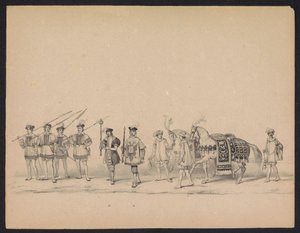 Utrechtin opiskelijoiden naamiaiset, 1846 (taulu 7) Kuvaus pukeutuneesta kulkueesta, joka kuvaa Espanjan prinssin Philip II:n kulkuetta Utrechtissa 3. lokakuuta 1549, piti 17. kesäkuuta 1846, H.H. Utrechtschen opiskelijat tekijältä Carel Christiaan Antony Last
