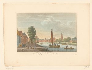 Näkymä Amersfoortiin Delft van de Vaart esillä / Vue de Delft, Prize de la Riviere la Schie (nimi esineessä) tekijältä Carel Frederik Bendorp (I)