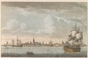 Näkymä Hoornista, noin 1790 Näkymä Hoornin kaupunkiin / Vue dela Ville de Horn, situee sur le bord du Zuiderzee (otsikko esineessä) tekijältä Carel Frederik Bendorp (I)