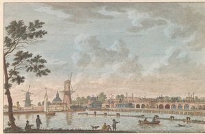 Gezicht op de Hogesluis, n. 1790 Hooge Amstel Sluis te Amsterdam / Korkea silta, nimeltään hoog sluis - aiemmin nimeltään Lovers