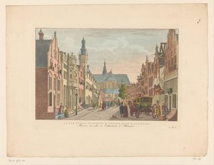 Näkymä Langestraatille, kaupungintalolle ja Grote Kerkille Alkmaarissa Langestraat, kaupungintalo ja Groote Kerk Alkmaarissa / Maison de ville et Cathédrale d