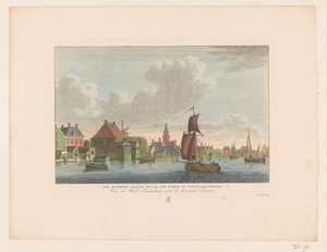 Näkymä Westzaandamin kylästä nähtynä veden yli Binnen-Zaan kirkkoon West-Zaandamissa / Vue de West-Zaandam sur le Binnen-Zaan (otsikko esineessä)