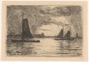 Näkymä Maasille lähellä Dordrechtia yöllä tekijältä Carel Nicolaas Storm van 