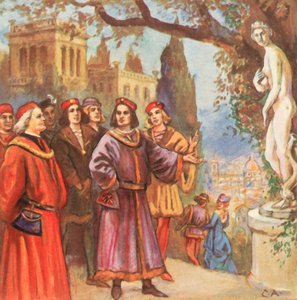 Medicien hovissa (tehostettu värilitografia)