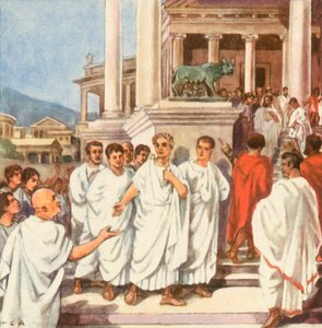 Caesar matkalla Capitoliumiin (tehostettu värilitografia).