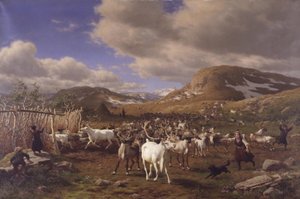 Porolauma ajetaan lypsyalueille. Aihe korkealta vuorelta Rørosin pohjoispuolella tekijältä Carl Bøgh