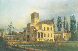 Näkymä fasaanirakennukseen Schloss Charlottenhofin lähellä. tekijältä Carl Daniel Freydanck
