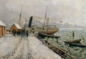 D/S Erinomaisuus Fredriksvernin laiturilla tekijältä Carl Edvard Diriks