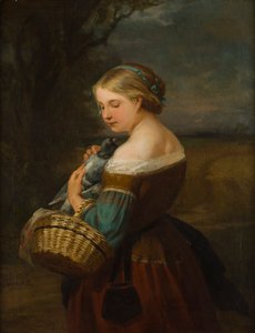 Muotokuva talonpoikatytöstä kyyhkysen kanssa (öljy kankaalle) tekijältä Carl Ernst Ludwig Wagner