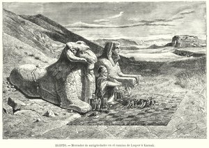Antiikkimyyjä tiellä Luxorista Karnakiin, Egyptiin (litho) tekijältä Carl Friedrich Heinrich (after) Werner