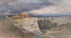 Näkymä Norbasta pohjoisesta kohti San Felice Circeoa, 1856. tekijältä Carl Friedrich Heinrich Werner