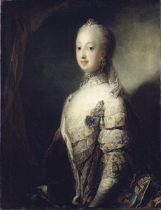 Sophie Madeleine Tanskan, Ruotsin ja Suomen kuningatar - Muotokuva Sophia Magdalena Tanskasta (1746-1813), Ruotsin kuningatar, Pilo, Carl Gustaf (1711-1793). Öljy kankaalle