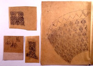 Arkkitehtonisia yksityiskohtia kuudestatoista luonnoksesta kuultopaperille (lyijykynä paperille). tekijältä Carl Haag