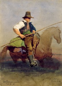 "Un Campagnole", roomalainen talonpoika hevosen selässä, 1858 tekijältä Carl Haag