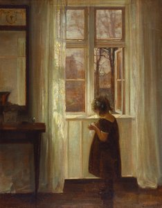 Tyttö seisoo ikkunalla (öljy kankaalle) tekijältä Carl Holsoe