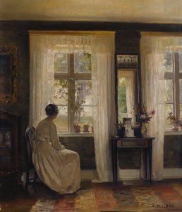 Nainen sisätiloissa (öljy kankaalle) tekijältä Carl Holsoe