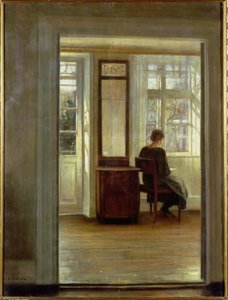 Nainen sisätiloissa (öljy kankaalle) tekijältä Carl Holsoe