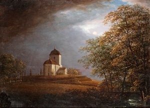 Näkymä Andrarumsin kirkosta tekijältä Carl Johan Fahlcrantz