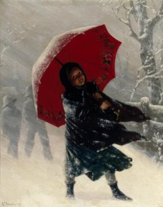 Carl Kronberger, Kinder im Schneesturm / Gemälde