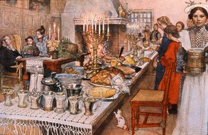 Ceia de Natal na Suécia, início do século 20 (ilustração) finlandesa tekijältä Carl Larsson