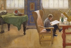 Esbjorn in the Study Corner, 1912 (wc paperilla) tekijältä Carl Larsson