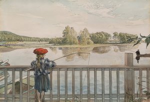 Lisbeth kalastaa. Noin 1895 tekijältä Carl Larsson