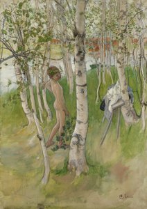 Alastonpoika koivujen keskellä, 1898 (wc paperilla)