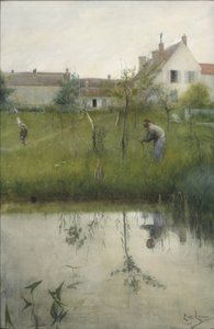 Vanha mies ja lastentarha, 1883 (wc paperilla) tekijältä Carl Larsson