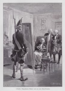 Preussin kuningas Frederick William I maalasi potsdamer Riesengarde (Potsdamin jättiläiskaarti) -lestarin (kaiverrus) tekijältä Carl Ludwig Friedrich (after) Becker