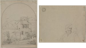 Näkymä ikkunastani Roomassa (recto) Sotilas maisemassa (verso) tekijältä Carl Ludwig Tischbein
