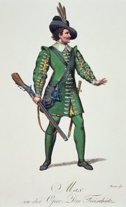Max, pukuluonnos Carl Maria von Weberin (1786-1826) sarjaan Der Freischutz (ampuja tai vapaaampuja) tekijältä Carl Maria von Weber