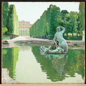 Kaunis suihkulähde Schönbrunnin puistossa -1910 ... (maalaus kankaalle) tekijältä Carl Moll