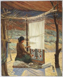 Navaho Weaver, Canyon de Chelly, Navaho Reserve (öljy kankaalle asennettuna paneeliin)