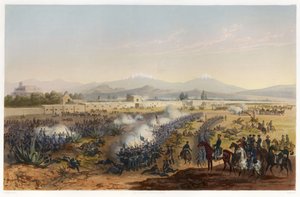 Molino del Rey - hyökkäys molinoja vastaan, julkaisusta The War Between USA ja Meksiko, pubi. 1851 (värilitografia)