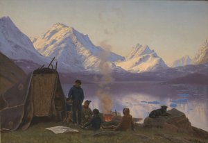 Grönlantilainen asutusvuonon rannalla. Kesä tekijältä Carl Rasmussen