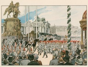 Saksan keisari ja Preussin kuningas Vilhelm II (1859-1941) Berliinin kansallisen muistomerkin vihkimistilaisuudessa vuonna 1897.