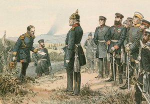 Wilhelm I, Preussin kuningas ja Saksan keisari (1797-1888), vastaanottaa Napoleon III:n antautumisen vuonna 1870 Sedanin taistelun jälkeen.